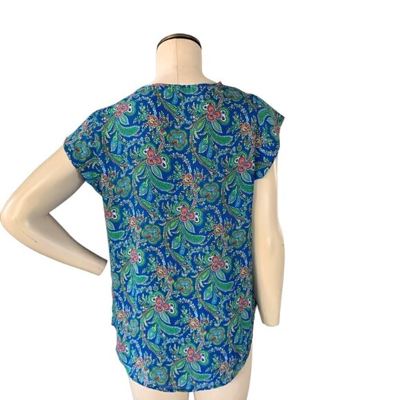 Anne Carson Paisley Floral Short Sleeve Blouse/Top M Blue 108F - Picture 5 of 8